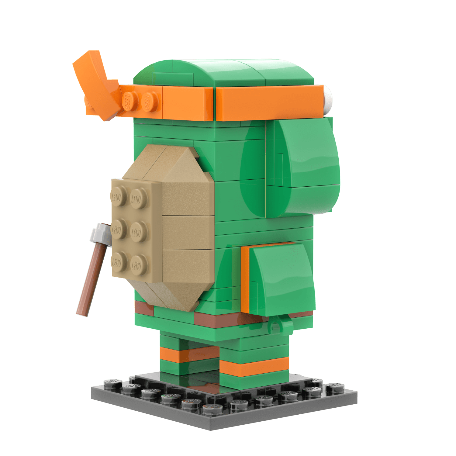 Orange Turtle Brick Head - Custom Building Set - Made Using LEGO® Parts